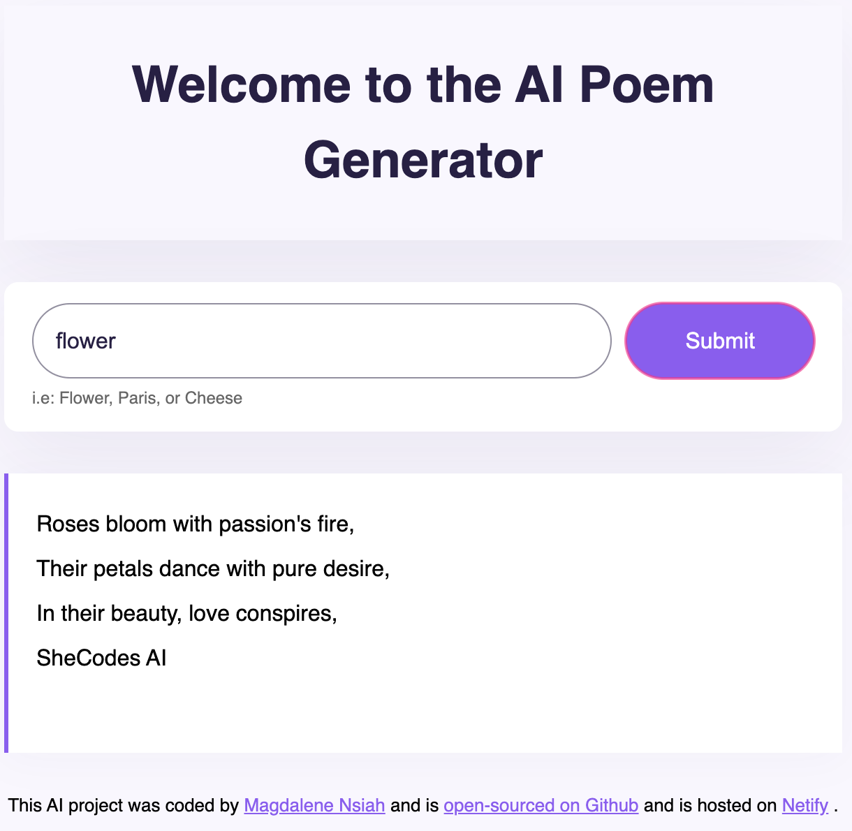 AI Poem Generator app preview